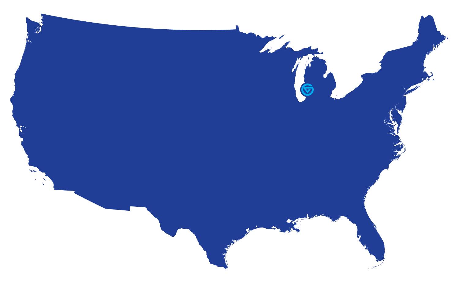 Map of the United States with Grand Valley marked.